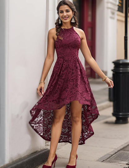 Women Halter Lace Wedding Guest Dress Hi-Lo Cocktail Party Bridesmaid Formal Dresses