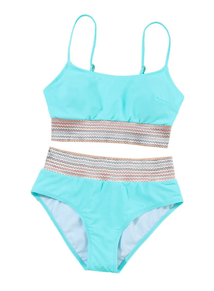Women'S Bikini Sets Colorblock Trim 2 Piece Swimsuit High Waisted Bathing Suits for Women Scoop Neck Adjustable Spaghetti Straps Bikini Swimwear Blue XS